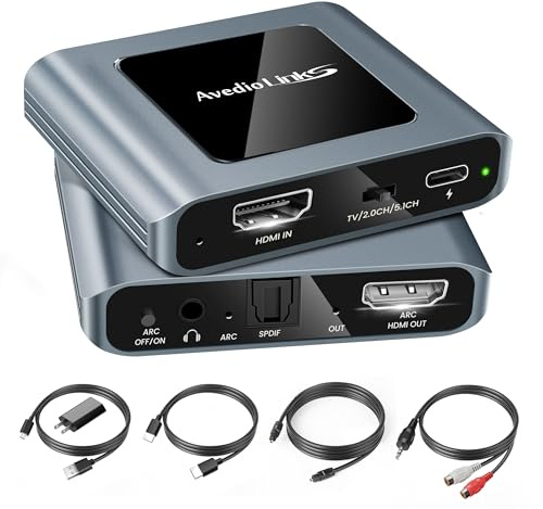 avedio links HDMI ARC Audio Extractor 4K 60Hz & ARC Converter Support HDMI to Optical SPDIF + 3.5mm AUX Jack Stereo Audio Adapter Splitter with Dolby Digital DTS 5.1CH Stereo for Laptop Consoles