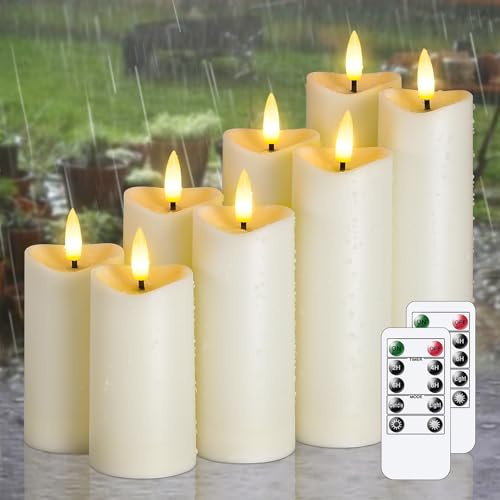 Zevanor Velas LED Columna Sin Llama Impermeables Diámetro 5,5cm Alturas (10 12,5 15 17,5 cm) Marfil Mando Distancia Temporizador a Pilas Diseño Plástico Onda Pack 8 Exterior Efecto Parpadeante