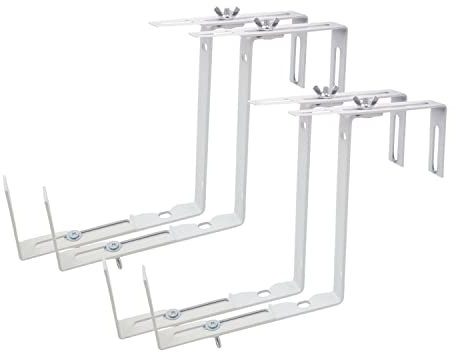 4 x Blumenkastenhalter für Brüstungen und Balkon-Geländer - Balkonkastenhalter Blumenkasten Halterung universal passend und verstellbar - kein Bohren notwendig (4 Stück - weiß) bis 25kg