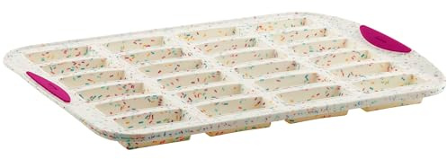 Trudeau 24 Slot Mini Bar Pan – Premium Confetti White Silicone Bakeware with Steel-Reinforced Rim – Nonstick, BPA-Free Brownie, Blondie, Snack Bar & Mini Cake Mold – Oven, Freezer & Dishwasher Safe