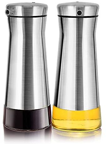 Aelga Olive Oil And Vinegar Dispenser Set -2 Pack Elegant Stainless Steel Oil Dispenser Set- Vinegar Bottle for Kitchen with No-Drip