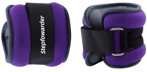 Stepfowarder Ankle/Wrist Weights 0.3-1kg a Pair with Adjustable Strap for Arm, Hand & Leg, Walking, Jogging, Gymnastics, Aerobics, 3 Colours (2 * 1.0KG - Purple)