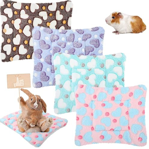 AzulLanse 4 pièces Petit Animal en Peluche,20 * 15cm,Ultra Doux pour Chien Lits Chat Oreiller avec Mignon, pour Lapins,écureuils,cochons d’Inde,Petit Animal Polaire Lit Chien Cage Pad Lavable