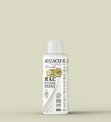 Happy Woody AquaCool - Pintura acrílica multisuperficie, tiza, mate, de secado rápido, para uso interior y exterior en muebles, madera, plástico, vidrio, cerámica, piedra (150 ml, lino 147)