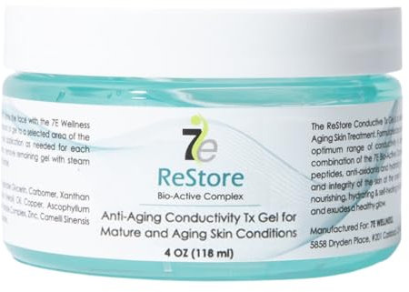 7E Wellness ReStore Conductive Gel with Bio-Active Complex - 4oz - Facial Skin Care Products with Green Tea Extract, Hyaluronic Acid, and Collagen Peptides - Anti Aging and Skin Tightening