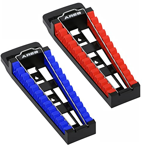 ARES 62043-2-Piece Wrench Rack Set with Locking Bar - SAE Rack Holds 1/4-Inch to 1-Inch Sizes - Metric Holds 6 to 25mm Sizes - Locking Metal Clip Secures Wrenches