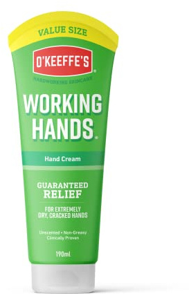 O’Keeffe’s Working Hands Value Tube, 190ml – Hand Cream for Extremely Dry, Cracked Hands | Non-Greasy, Unscented & Instantly Boosts Moisture Levels