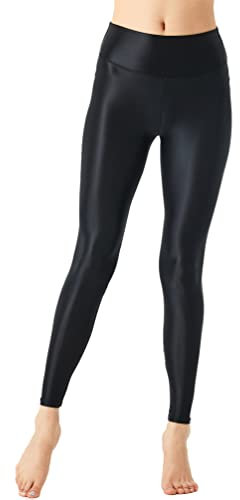 HULIJA Damen Nylon Legginsg Glänzend Hose Dessous High Waist Pantyhose Tanzleggings Unterleggings Gymnastik Pilates Schwarz XL