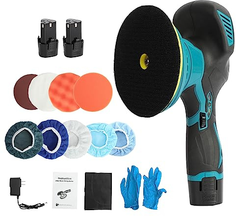 Bodhi2000 Cordless Car Buffer Polisher,Polishing Machine with 2pcs 12V Battery-Polisher with 6 Variable Speed Car Polishing Dual Action Car Buffer Polisher with Gloves Apron 1