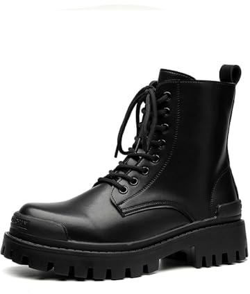 MANLADUO Botas Oxford británicas vintage de caña alta para hombre con suela gruesa, cremallera lateral y estilo clásico Derby, inspiradas en motocicletas, Negro -, 43 EU