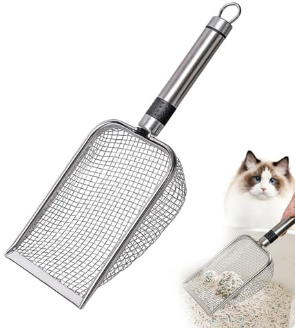 Moxeupon kattströspade av metall, non-stick kattströspade, djupskopa av rostfritt stål, snabb siktande djup spade med praktiskt handtag, kattspade för kattlåda