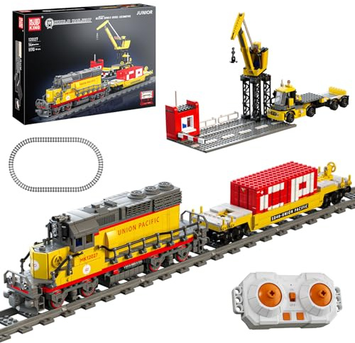 Mould King Remote Control Train Building Set, 1170pcs Diesel Locomotive Train Toy with Loop Track, Crane, Containers Semi Trailer for Assembly, Construction Model Kit for Teens and Adults (Age 14+)
