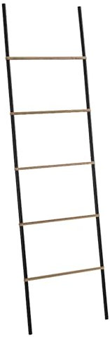 Gedy KENTA Toallero Escalera, Negro Mate-Natural, Bambú y Metal, 45 x 2,1 x 161