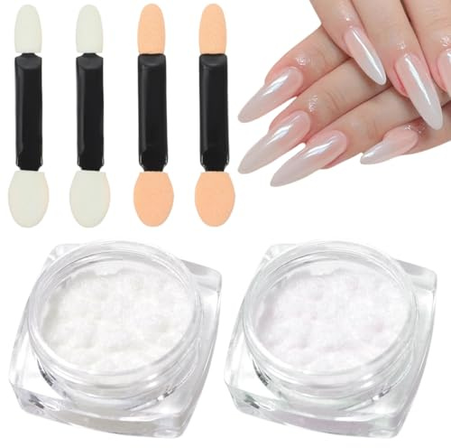 Sirlomu Polvo de Uñas Efecto Perla Transparente Aurora Hielo Brillante Cromo Pigmento para DIY-Salón (Perla Blanca Cromo)