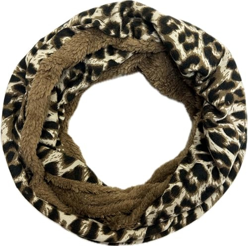Jeamis leopard zebra fleece fluffig varm vinter loop halsduk tubhalsduk rund halsduk lejon, Leo brun, 160 x 48 cm