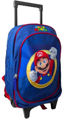 mybagstory - Sac à Dos à roulettes Super Mario – 47x27x16 cm – Grande Poche + Poche Avant – Trolley Enfant école Maternelle et Primaire – Produit Officiel Super Mario