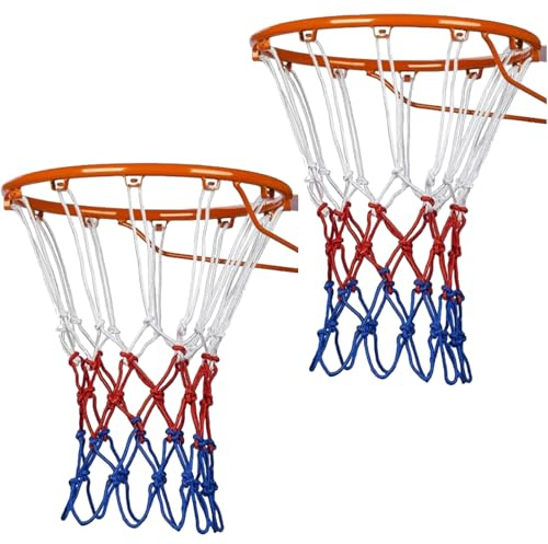 Basketball Net Heavy Duty Replacement,12 Loop Standard Indoor or Outdoor,3mm Red, Blue, and White Polyester,Braided Duty Net Strong and Durable Replacement Basketball Accessories