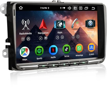 Erisin 9 Pulgadas 8-Core 4GB+64GB Android 14 Radio Coche GPS Navegador para Volkswagen Passat B6 Polo 6R Touran Golf 5/6 Tiguan T5 Seat Skoda Bluetooth 5.1 CarPlay Android Auto DSP WiFi Dab+ FM Ops