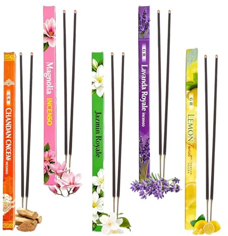 LUCKYJY 5er-Box-Set(35 Räucherstäbchen),Sandelholz, Jasmin, Magnolie, Lavendel und Zitrone Räucherstäbchen Set Perfekt für Kirche, Aromatherapie,Entspannung,Meditation und sinnliche Therapie