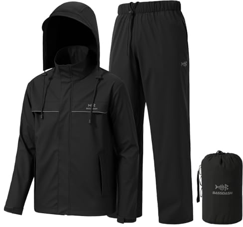 Bassdash Tuta Antipioggia da Uomo Impermeabile Traspirante Resistente Abbigliamento Antipioggia da Pesca Ripiegabile per Caccia, Escursionismo, Corsa, Ciclismo FW12