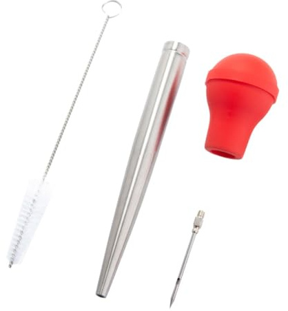 TOYANDONA Pompa per Tacchino in Acciaio Inox Tubo per Condimento Goccia Strumento per Barbecue con Spazzola per Pulizia per Tacchino Maiale Manzo e Pesce