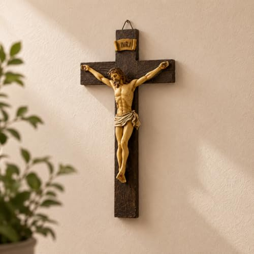 Catholic Crucifix Wall Cross, 9.65 Inch Resin Jesus Wall Decor | Faith Accent For Walls, Prayer Rooms, Churches And Religious Gifts