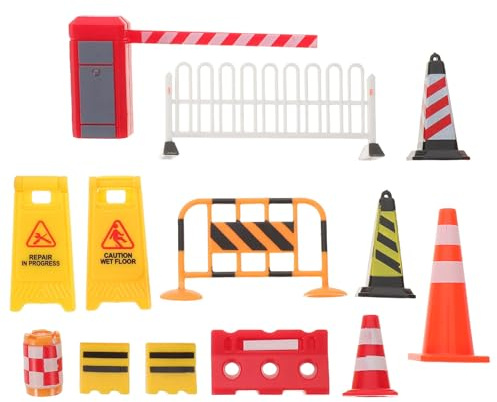 ADOCARN 13pcs Mini Traffic Signs and Roadblocks Set - Roadblock Cone Toys - Miniature Road Signs - Kids Pretend Play and School Educational