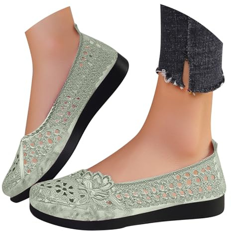 Ventilerande virkade spetsbollerinaskor med blommönster, lediga loafers med runt tåparti, 2 stycken