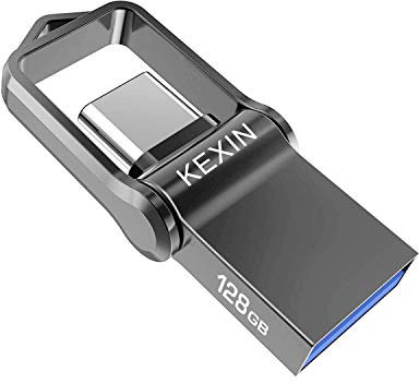 KEXIN USB Flash Drive Type C 128GB USB C Drive 3.0 Dual OTG 2 in 1 USB C Memory Stick Waterproof Thumb Drive Mini USB Drive for PC/Macbook/Tablet/Smartphone(Samsung Huawei Honor Xiaomi) Black