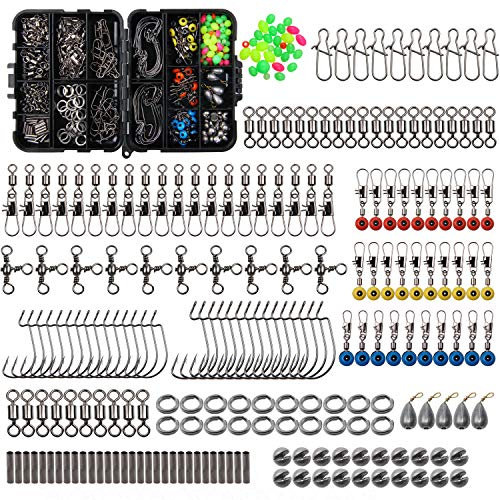 OROOTL Kit D'accessoires de Pêche 245pcs/ Box Comprend des Hameçons de Pêche, des Perles, des émerillons de Pêche, Snaps, des Mousquetons, des Poids de Pêche Boîte à Accessoires de Pêche