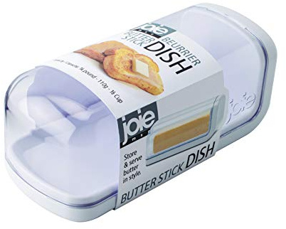 Joie Butter Dish with Clear Lid, Securely Holds One Stick, Durable BPA Free Plastic Container, Keeps Butter Fresh from Fridge to Table, Colors May Vary