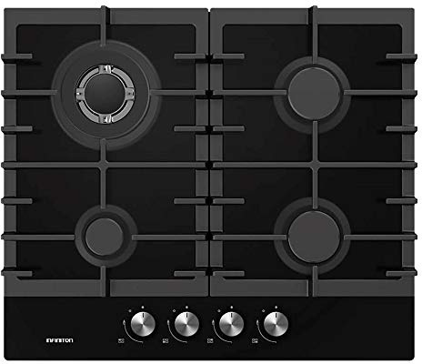 PLACA DE GAS GG-429 INFINITON (Ancho 60cm, 4 Fuegos, Negro, Triple corona, Encendido electronico, Limpieza facil, Seguridad termopar)