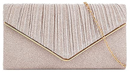 Milya Damen Glitzer Clutch Abendtasche, Strass Handtasche Hochzeit Party Unterarmtasche Umhängetasche Schultertasche mit Schulterkette, Beige