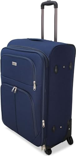 R.Leone Valigia EXTRA LARGE 85x52x35 Ultra Grande Espandibile XXL 4 ruote in stoffa 214 (Extra Large 85x52x35 cm, Blu)