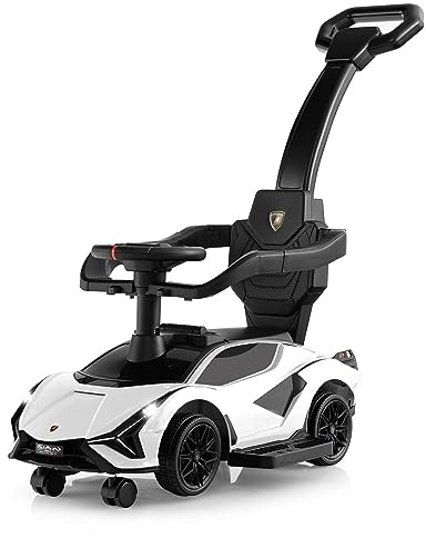 Maxmass 3-in-1 Ride on Push Car, Licensed Lamborghini Toddler Sliding Walker with Removable Guardrails, Music, Headlights and Underneath Storage, Kids Push Along Sit on Car for 18-60 Months (White)
