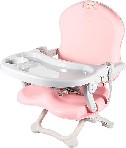 YORKING Portable High Chair Travel Highchair Pink Babies and Children's Booster Seat Folding Compact Height Adjustable with Cushion Pads Removable Tray Indoor and Outdoor Use