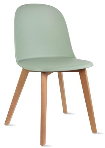 2xhome Modern Armless Dining Chair Plastic Shell Seat with Wooden Legs | Indoor or Outdoor Use | Home Kitchen Patio, Green