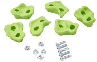TRIBECCO 5 pezzi di pietre da arrampicata per parete da arrampicata con kit di fissaggio, varie forme, dimensioni 8 x 11,5 cm, in plastica, per arrampicata all'aperto e al coperto (verde tende)