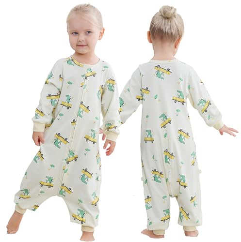 HAHASHOW Saco De Dormir De Verano Para Bebé Con Piernas Algodón Súper Suave Con Mangas Largas Manta Portátil Envolver Para Niña y Niño 2-4 Años 100 Beis