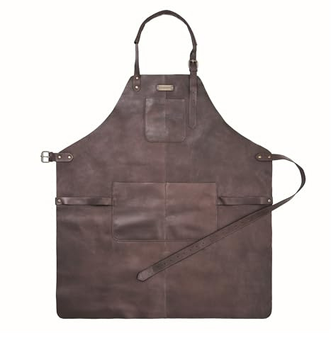DRAKENSBERG Tablier de barbecue en cuir « Bob» pour homme, extra large, grande taille, tablier de barbecue en cuir de haute qualité, Marron café, XXL