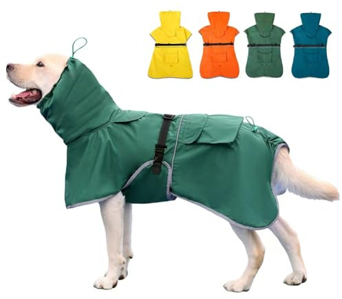 KOOGAL Waterproof Dog Raincoat Adjustable Hooded Slicker Poncho Raincoat for Medium Large Dogs, Reflective Dog Rain Jacket (Green, 4XL)