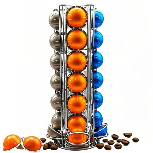 Wrobic Vertuo Pod Holder Carousel Stand for 35 Nespresso Vertuo Capsule Storage Organizer with Extra Space for Coffee Mate Silent Rolling