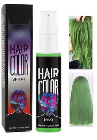 Haarspray Farbe, Temporäre Haarfarbe Blau, Farbiges Hair Dye, Liquid Blue Hair Color S-pray Abwaschbar und Sicher, Schnelle Haarfärbung, Haar Colorationen für Halloween, Karneval, Cosplay (Grün, 30ML)