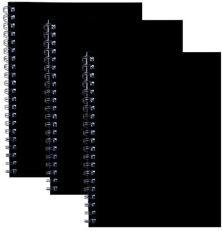 JMS we create smile PACKS OF 3 - A4 Notebook with Cardboard Cover, Twin Wire Bound, Lined Paper, Title Margin, 140 Pages - 68 GSM, Notepads for School, Office and Personal Notes. (BLACK)