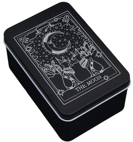 CREATCABIN Iron Tarot Cards Box Tarot Card Holder Box Black Moon Cat Metal Trinkets Case Tin Tarot Card Storage Collection Boxes Deck Cases for Jewelry Fortune Telling Witchcraft Decor 3x5x2Inch