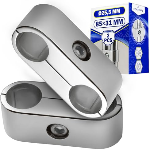 2 Pièces Connecteur Tube Rond Parallèle avec 2 Trous Ø 25,5 mm 85x31 mm en Chrome Convient pour Armoire - Garantie de 10 Ans - MONTERAL
