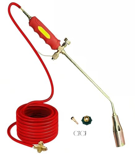 SAYEYBU Kit Bruciatore Diserbante Propano, Torce Diserbanti Esterni con Tubo Flessibile 1,2/2/5 M, Doppio Interruttore per Giardino, Legno, Ghiaccio, Neve, Strade,50,2m