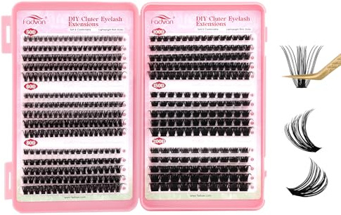 FADVAN Extensión de Pestañas Postizas Cluster Naturales 50D+60D+80D+100D+150D+200D Pestañas Individuales DIY(0.07mm D Curl, Mix 8-16mm)