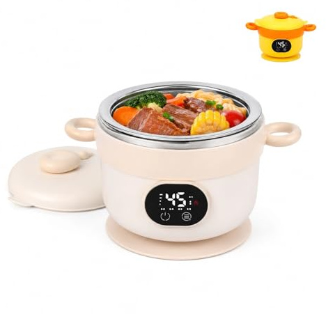 Cuifati Scaldavivande elettrico portatile da 470 ml (16 oz), alimentato a batteria, in acciaio inossidabile, con riscaldamento a un, ideale per lavoro, viaggi, bambini e adulti