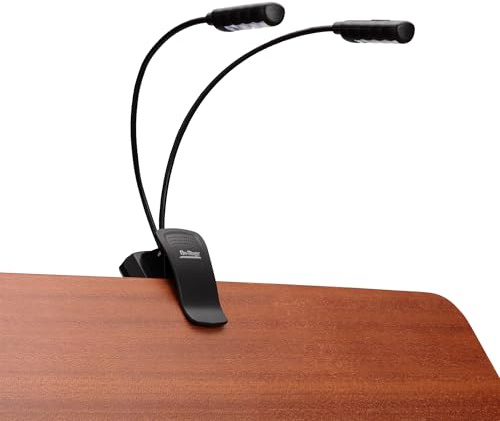 On-Stage LED2224 Dual USB-Rechargeable Sheet Music Light (Clip-On Music-Stand Lighting, Tabletop Base, Adjustable Goosenecks, Red and White Color Modes, Portable, LED Lamp, FOH, Charging Cable,Black)